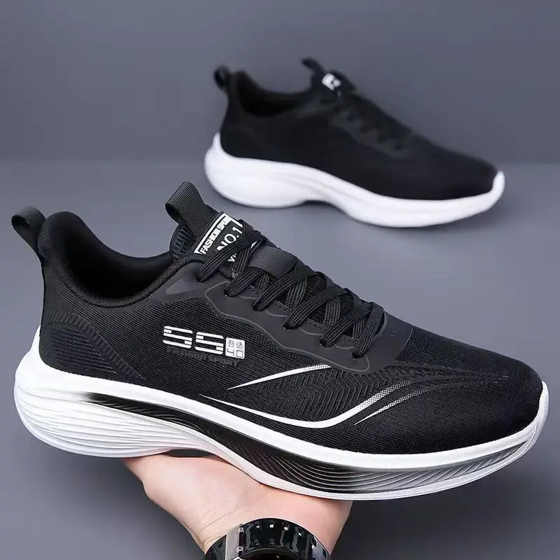 Men's Easy-Breathe Running Sneakers in black color with sleek design and lightweight sole.