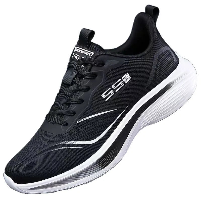 Men's Easy-Breathe Running Sneakers in sleek black design with breathable mesh upper and cushioned sole.