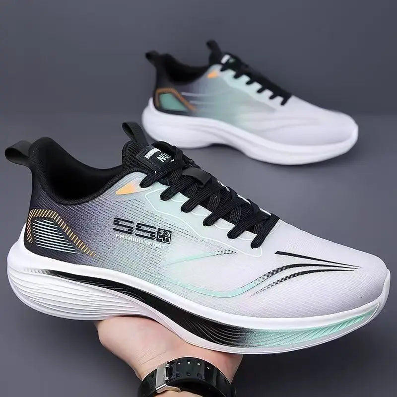 Men's Easy-Breathe Running Sneakers in black and white with a sleek modern design and comfortable fit.