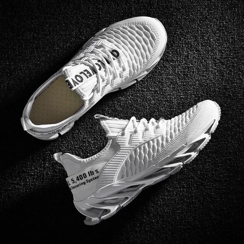 BreezeStride Men's Running Shoes in white with textured design and lightweight support.